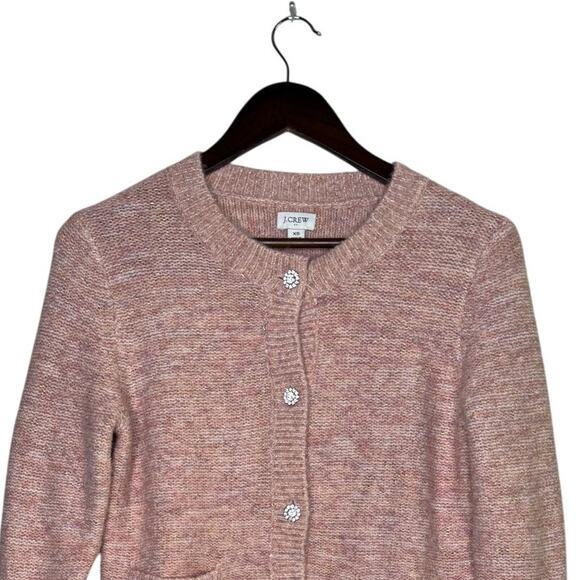 J.Crew Shimmer Lady Cardigan Sweater Crystal Buttons XS Rose Blush Metallic - Picture 2 of 16